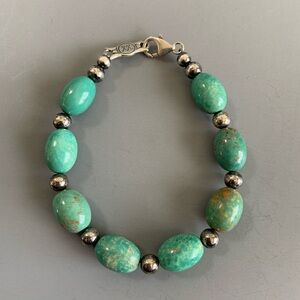 CAROLYN POLLACK American West Sterling Green Turquoise Oval Bead Bracelet L QVC